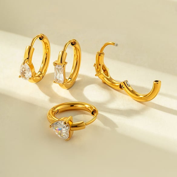 1 Stück Herz Edelstahl Gold Farbe Zirkon Damen Creolen 2