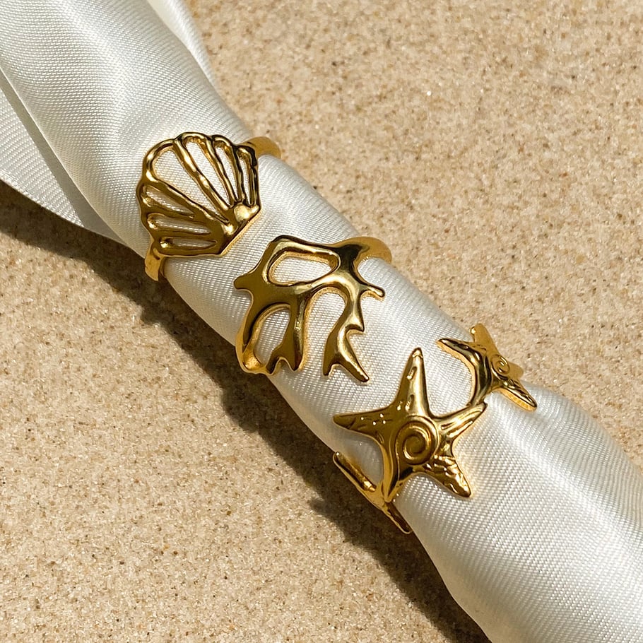 1 Piece Marine Organism Stainless Steel Gold Color Statement Rings Picture9
