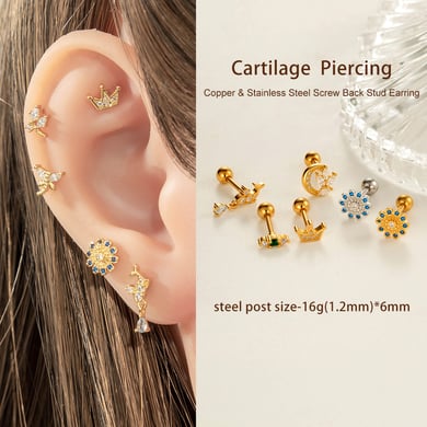 1 Piece Daily Flower Copper Gold Color Zircon Women's Piercings Earrings h5 Picture5