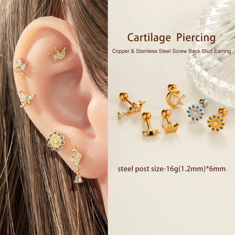 1 Piece Daily Flower Copper Gold Color Zircon Women's Piercings Earrings Picture5