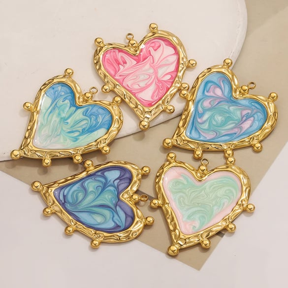 1 Piece Romantic Series DIY Heart Stainless Steel Women's Pendants 2
