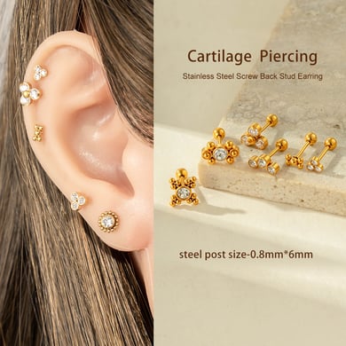 1 Piece Simple Annular Stainless Steel Gold Color Zircon Women's Piercings Earrings h5 Picture5