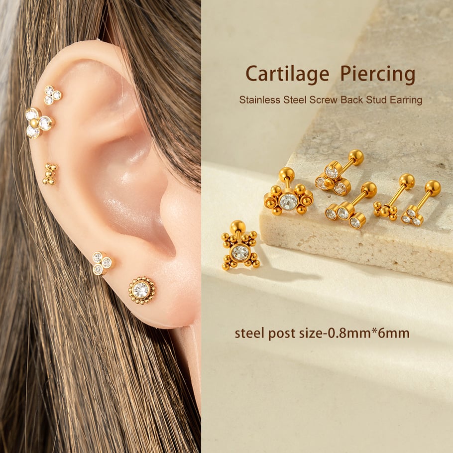1 Piece Simple Annular Stainless Steel Gold Color Zircon Women's Piercings Earrings Picture5