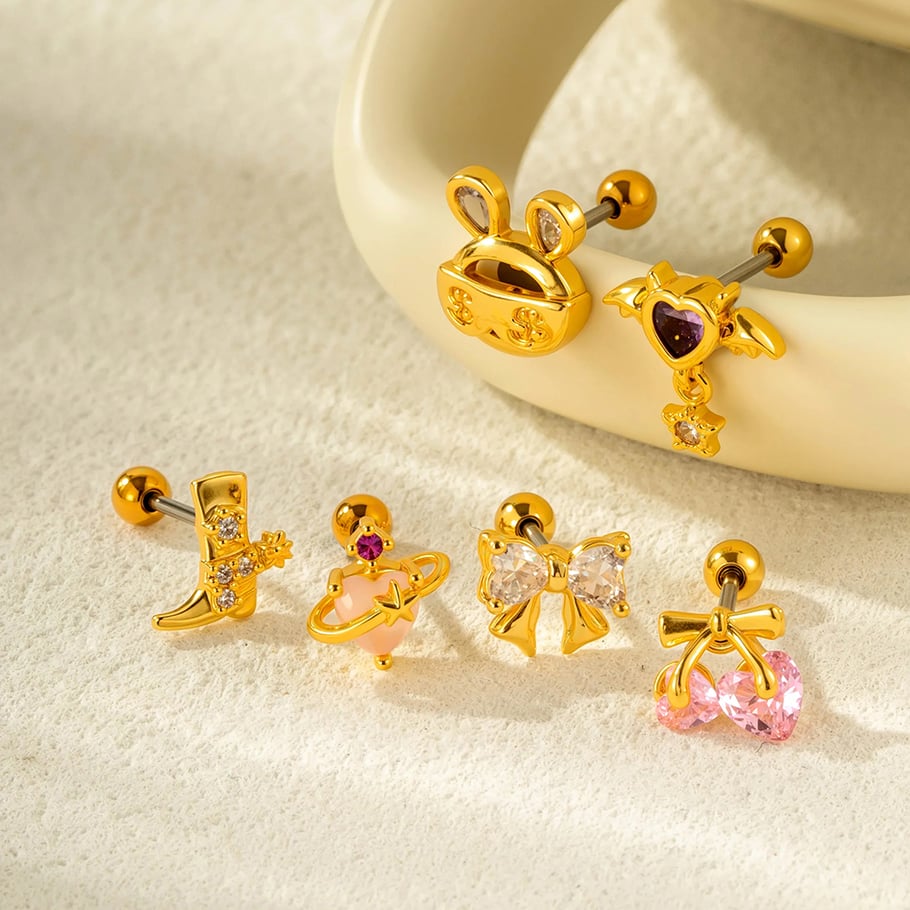 1 Piece Sweet Bow Knot Titanium Steel Zircon Women's Stud Earrings h5Picture4