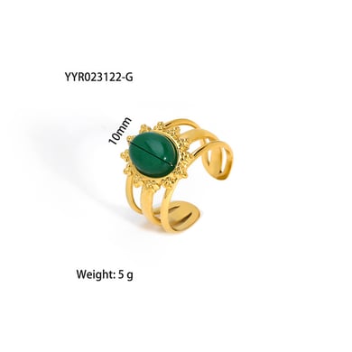 1 Piece Stainless Steel Gold Color Natural Stone Adjustable Ring h5 