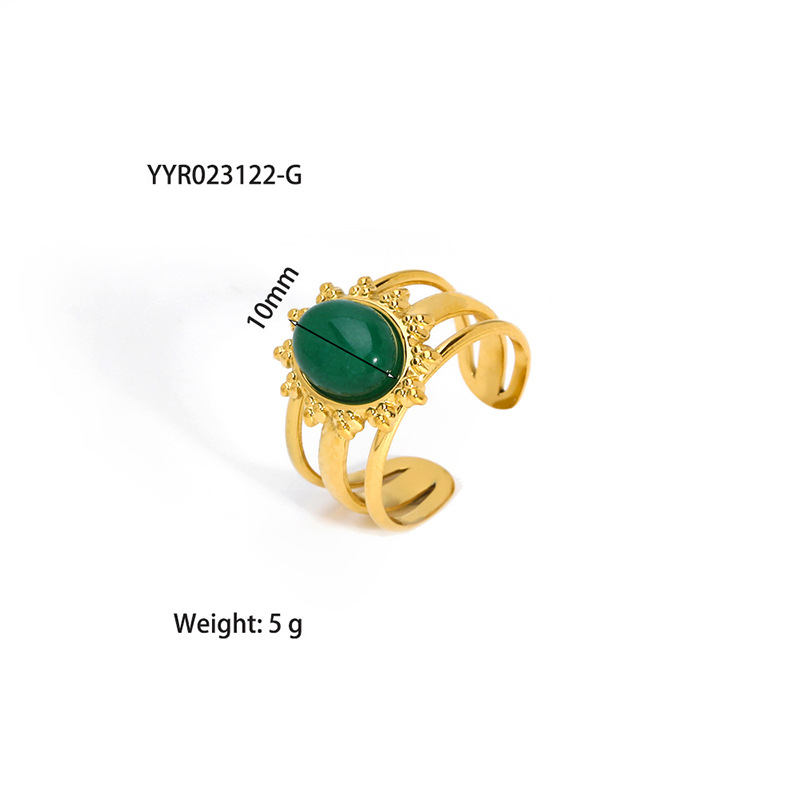 1 Piece Stainless Steel Gold Color Natural Stone Adjustable Ring 