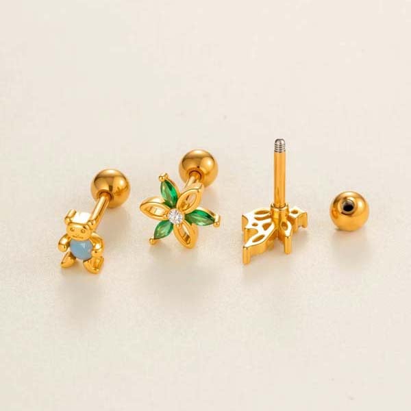 1 Piece Simple Flower Copper Gold Color Zircon Women's Piercings Earrings Picture3