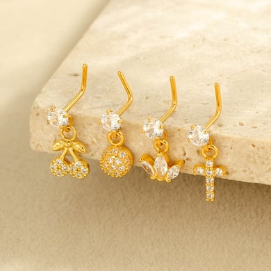 1 paire de piercings de nez pour femme, série Simple, croix simple, cuivre, couleur or, zircon h5 Image4