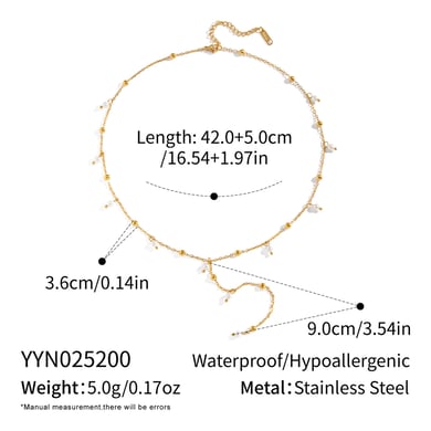 1 Piece Stainless Steel Gold Color Pearl Beaded Necklace h5 