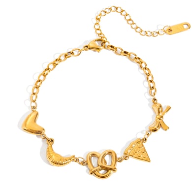1 Stück Charm-Armbänder aus Edelstahl in Lebensmittelform in Goldfarbe für Damen h5 