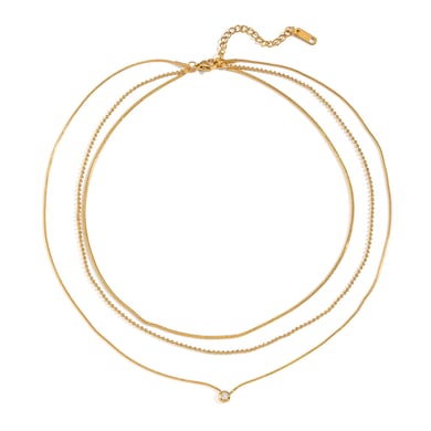 Collana a strati in zircone color oro, 1 pezzo, semplice, in acciaio inossidabile h5 Immagine5