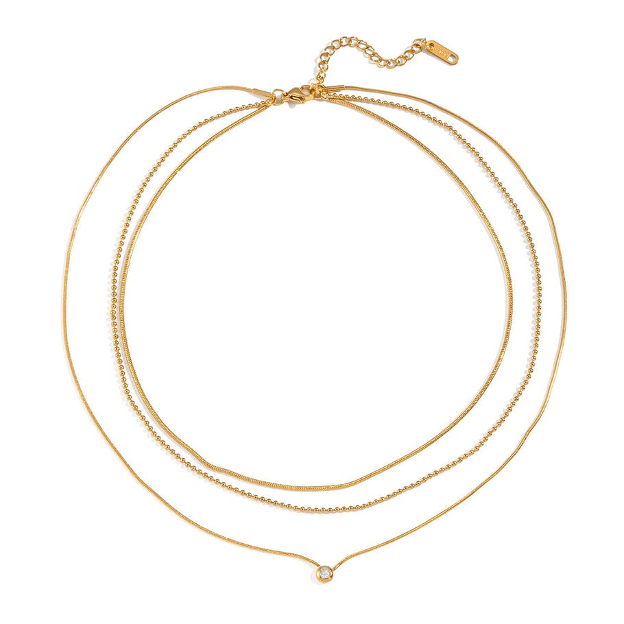 Collana a strati in zircone color oro, 1 pezzo, semplice, in acciaio inossidabile Immagine5