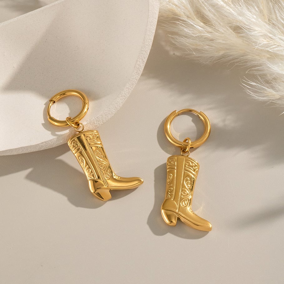 1 Paar Boots Edelstahl Goldfarbene Tropfenohrringe Bild3