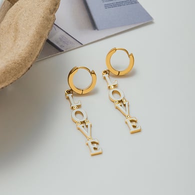1 Paar romantische Serie Sweet LOVE Letter Edelstahl Gold Farbe Damen Tropfen Ohrringe h5 Bild8
