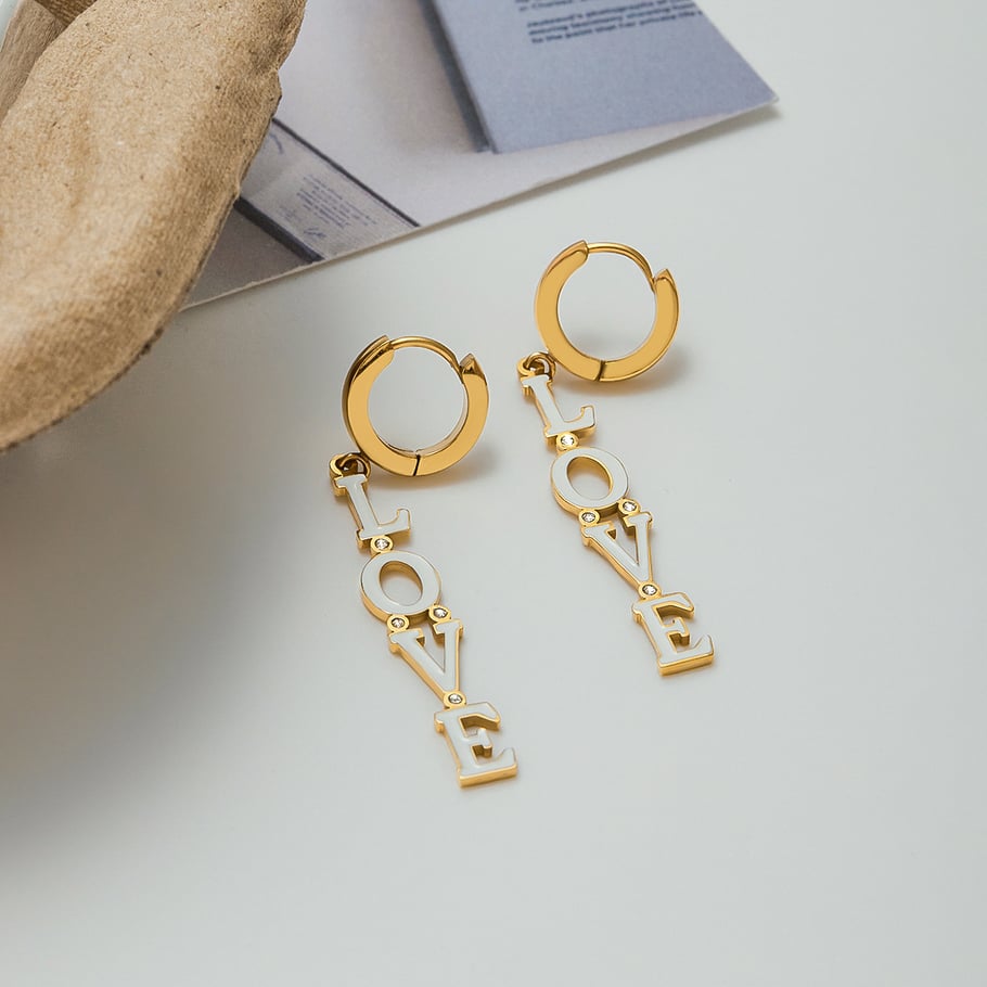 1 Paar romantische Serie Sweet LOVE Letter Edelstahl Gold Farbe Damen Tropfen Ohrringe Bild8
