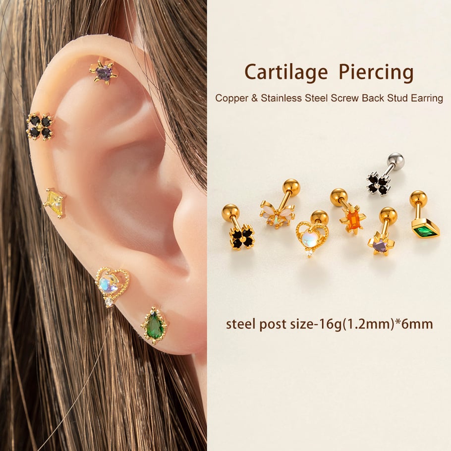 1 Piece Heart Shape Copper Gold Color Zircon Women's Piercings Earrings Picture5