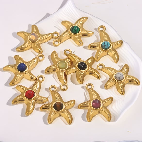 1 Piece DIY Starfish Natural Stone Stainless Steel Women's Pendants