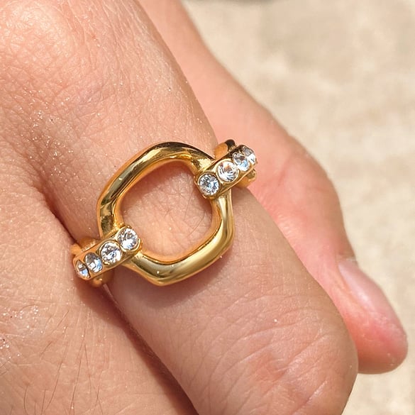 1 Pair Luxurious Series Stainless Steel Gold Color Women's Gemstone Rings