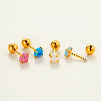 Boucles d&#39;oreilles piercing pour femme en acier inoxydable couleur or avec opale polychrome h5 Image3