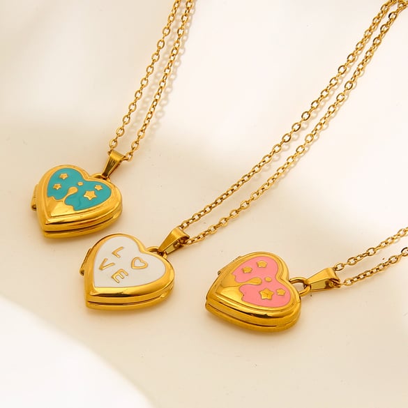 Sweet Heart Edelstahl Gold Farbe Damen Anhänger Halsketten 2