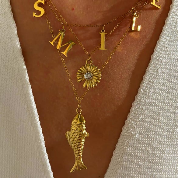 1 Piece Fish Stainless Steel Gold Color Pendant Necklace