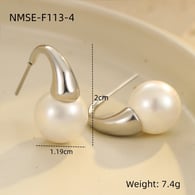 NMSE-F113-4 Pendientes de cuentas redondas de color acero Imagen9