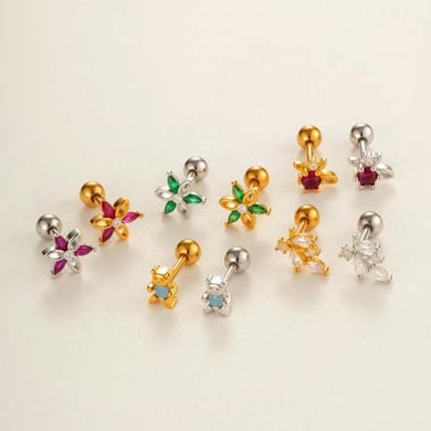 1 Piece Simple Flower Copper Gold Color Zircon Women's Piercings Earrings h5 Picture4