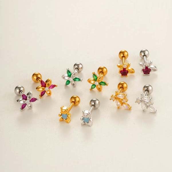 1 Piece Simple Flower Copper Gold Color Zircon Women's Piercings Earrings Picture4