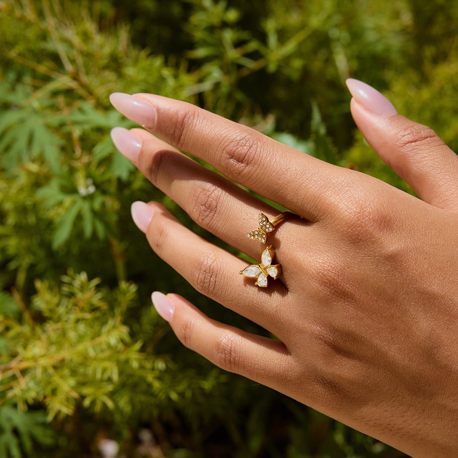 1 Piece Elegant Butterfly Stainless Steel Gold Color Statement Rings Picture7
