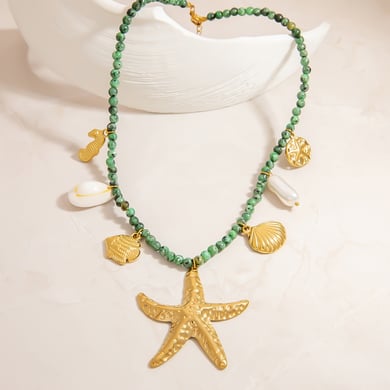 Collares colgantes de acero inoxidable color dorado con diseño de tortuga de vacaciones para mujer h5 Imagen5