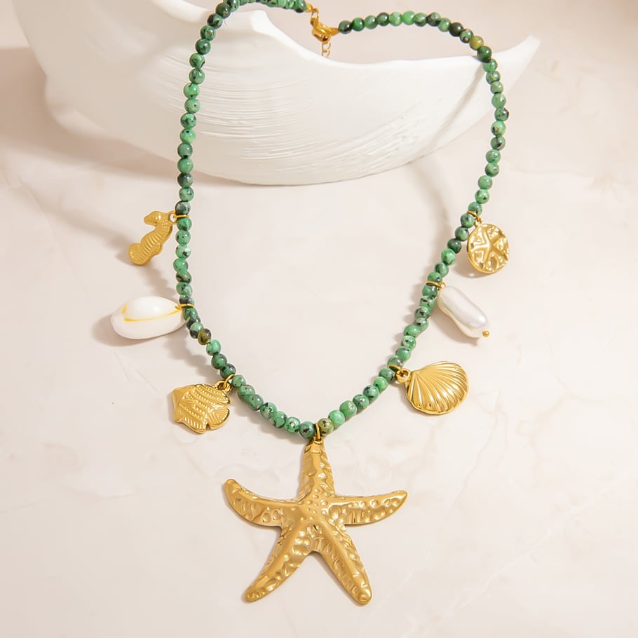 Collares colgantes de acero inoxidable color dorado con diseño de tortuga de vacaciones para mujer Imagen5