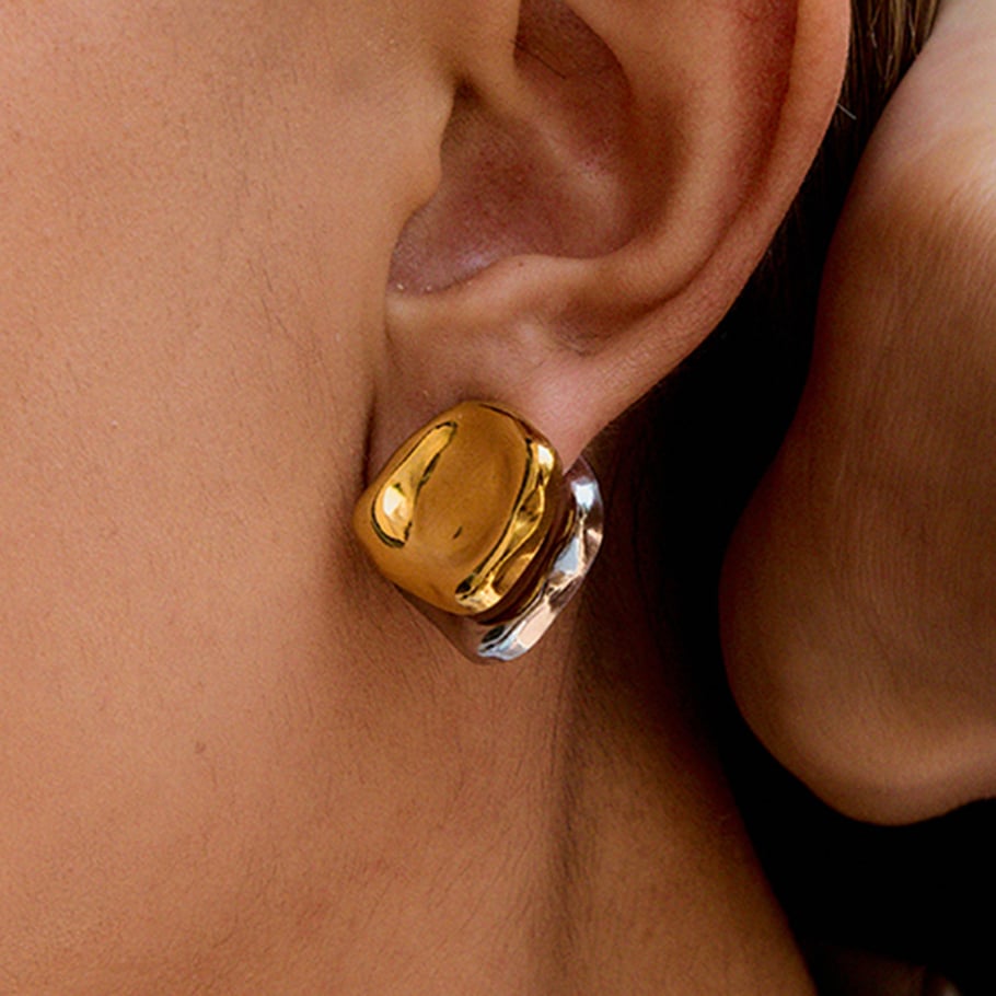1 paire de boucles d&#39;oreilles à tige rectangulaires en acier inoxydable couleur or pour femme, série Simple Image4