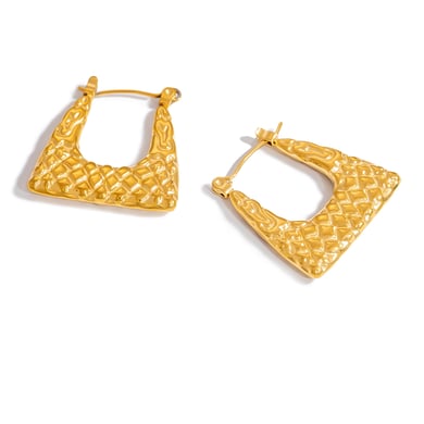 1 Pair Stainless Steel Gold Color Hoop Earrings h5 
