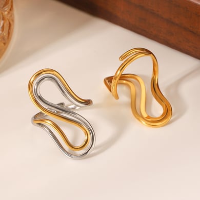 Casual Geometric Stainless Steel  Gold Color Women's Adjustable Rings h5 Picture4