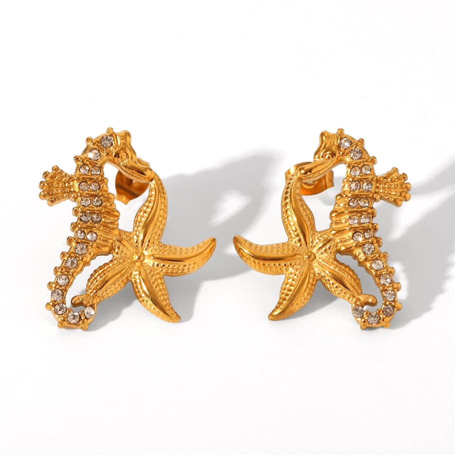 Simple  Animal Stainless Steel   Gold Color  Zircon Women's Stud Earrings 