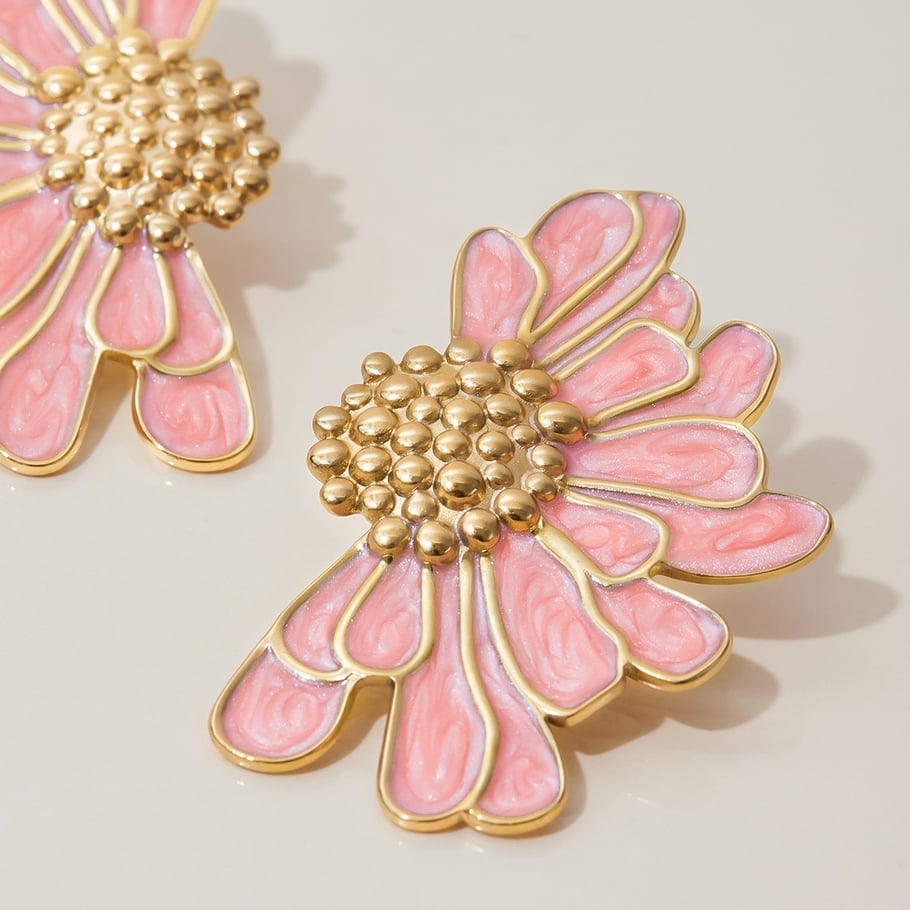 1 Paar bunte Serie süße Blume Edelstahl Gold Farbe Damen Ohrstecker Bild7
