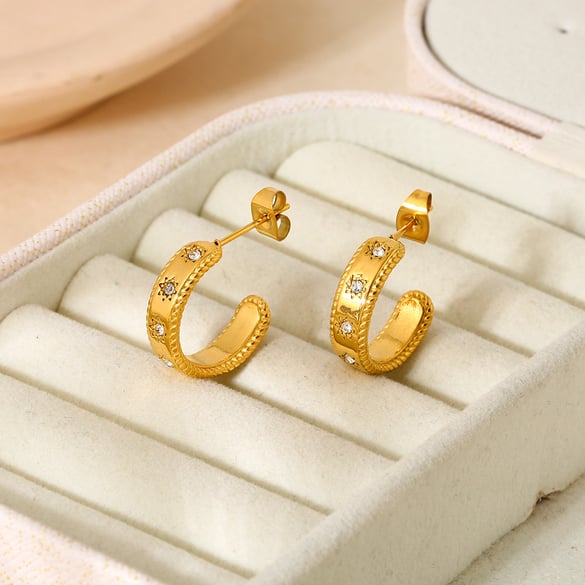1 Paar Creolen aus Edelstahl mit Zirkonia im Retro-Stil der Classic-Serie für Damen