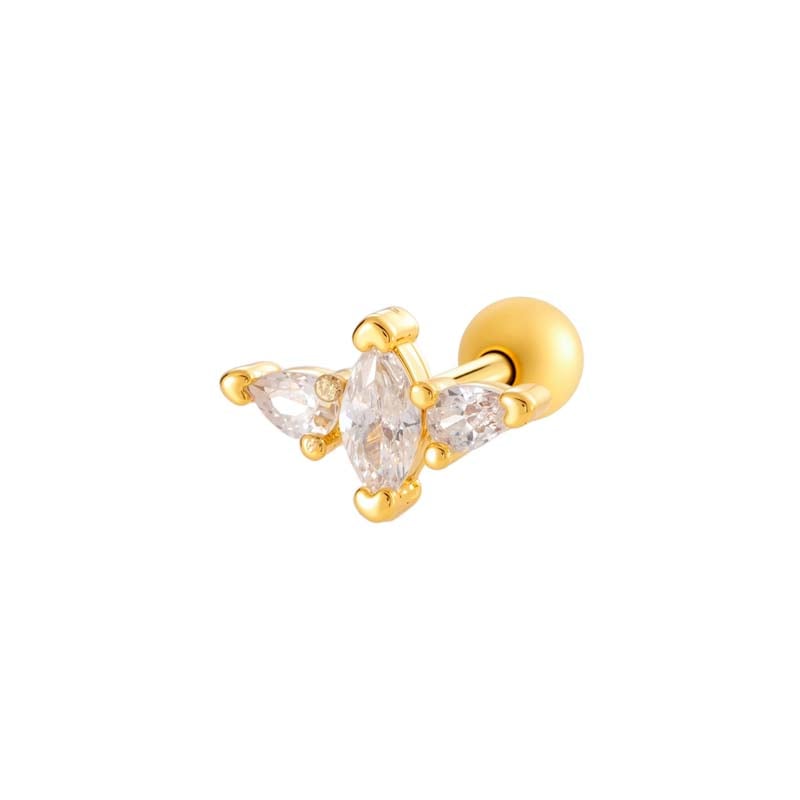 Boucles d&#39;oreilles piercing exquises en cuivre doré et zircon pour femmes, 1 pièce 