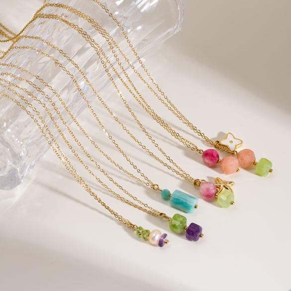 Simple Series Elegant Beads Stainless Steel Women's Pendant Necklaces