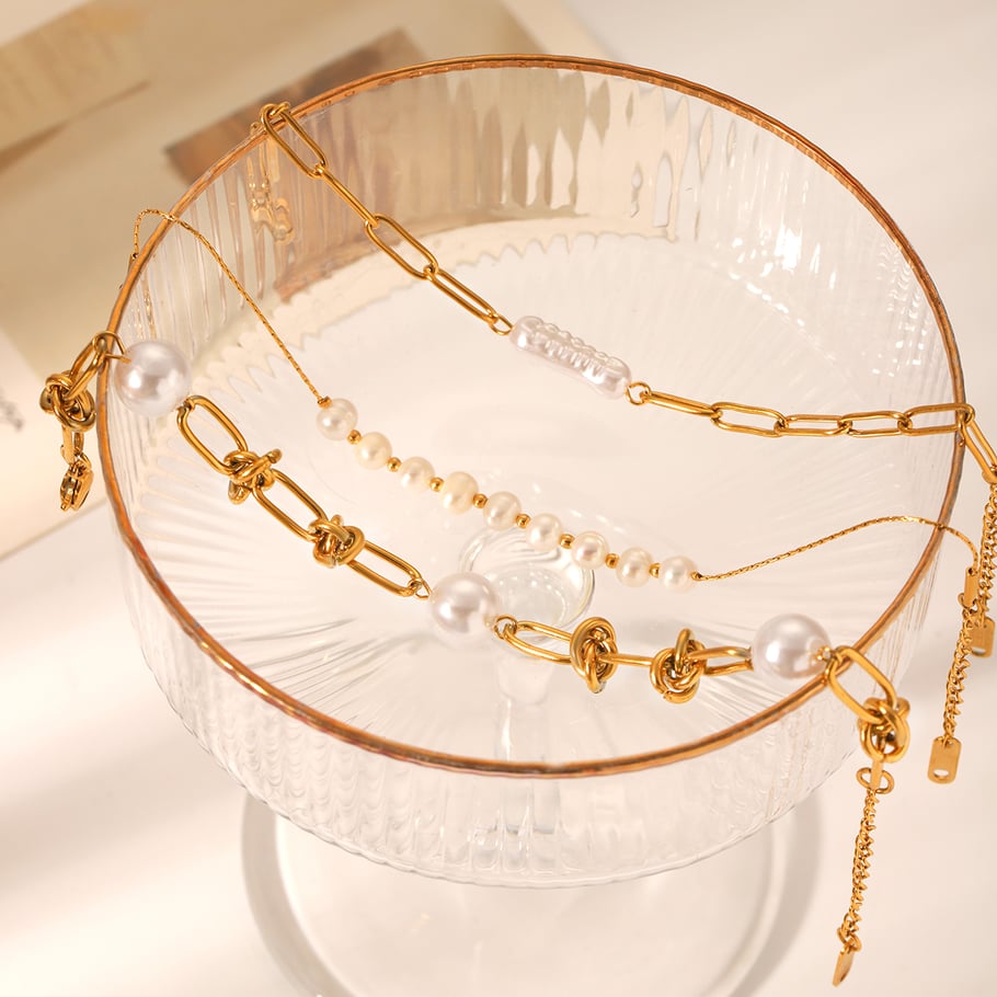 1 Paar Simple Series Daily Beads Edelstahl Goldfarben Perlen Damen Perlenarmbänder Bild8