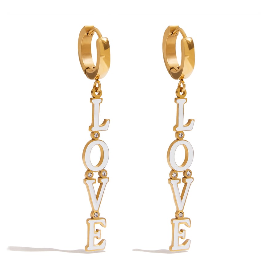 1 Paar romantische Serie Sweet LOVE Letter Edelstahl Gold Farbe Damen Tropfen Ohrringe 