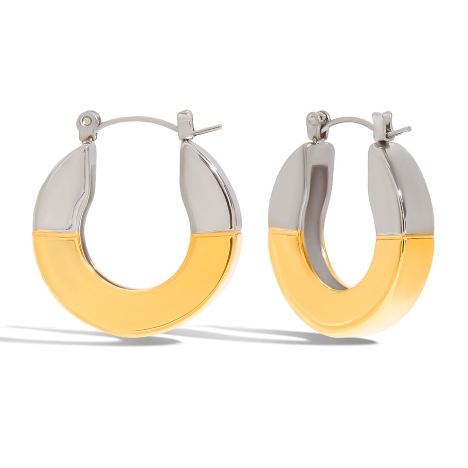 1 paire de boucles d&#39;oreilles créoles géométriques modernes en acier inoxydable couleur or pour femme 