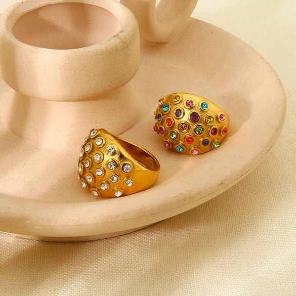 Luxurious Retro Geometric Stainless Steel  Gold Color  Statement Rings