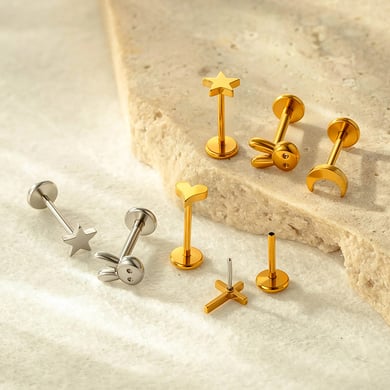 Boucles d&#39;oreilles piercing en acier inoxydable doré pour femme, 1 pièce, motif cœur h5 Image3