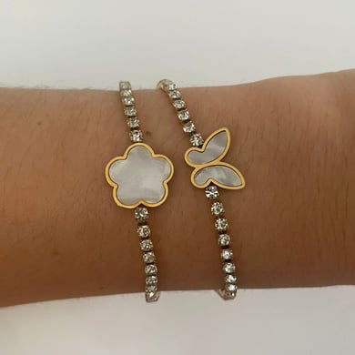 1 stuk bloem roestvrij staal goudkleurige bedelarmband h5 Afbeelding3