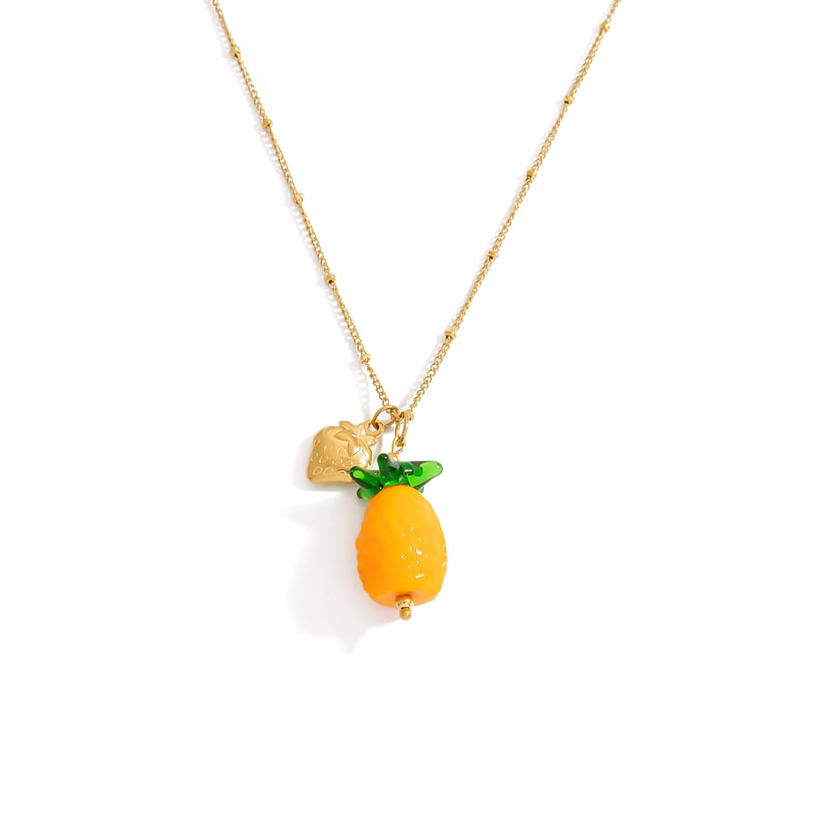 1 Stück Halskette mit Fruchtanhänger aus Edelstahl in Goldfarbe 