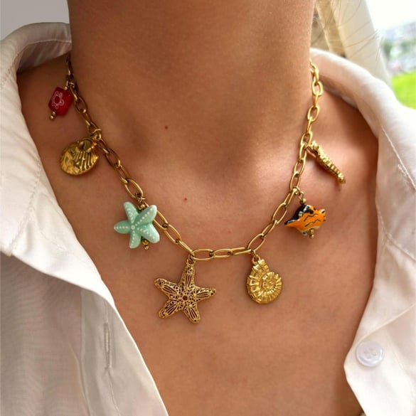 1 Piece Oceanic Stainless Steel Gold Color Pendant Necklace