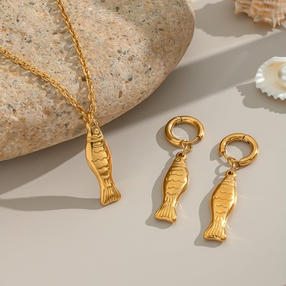 Stainless Steel Fish Shape Gold Color Stud Earrings