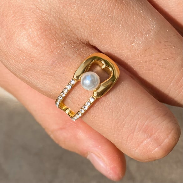 1 Pair Elegant Pin Shape Stainless Steel Gold Color Women's Gemstone Rings