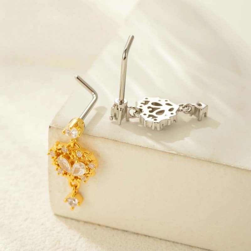 1 pièce de piercing de nez en forme de cœur en cuivre doré et zircon pour femme Image3